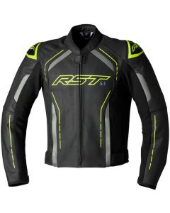 RST S1 CE Men Leather Jacket Black/Grey/Flo Yellow